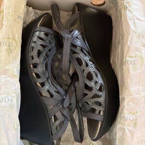 Naot Deluxe Black Metallic Platform Wedge Sandals Size 8 / 39